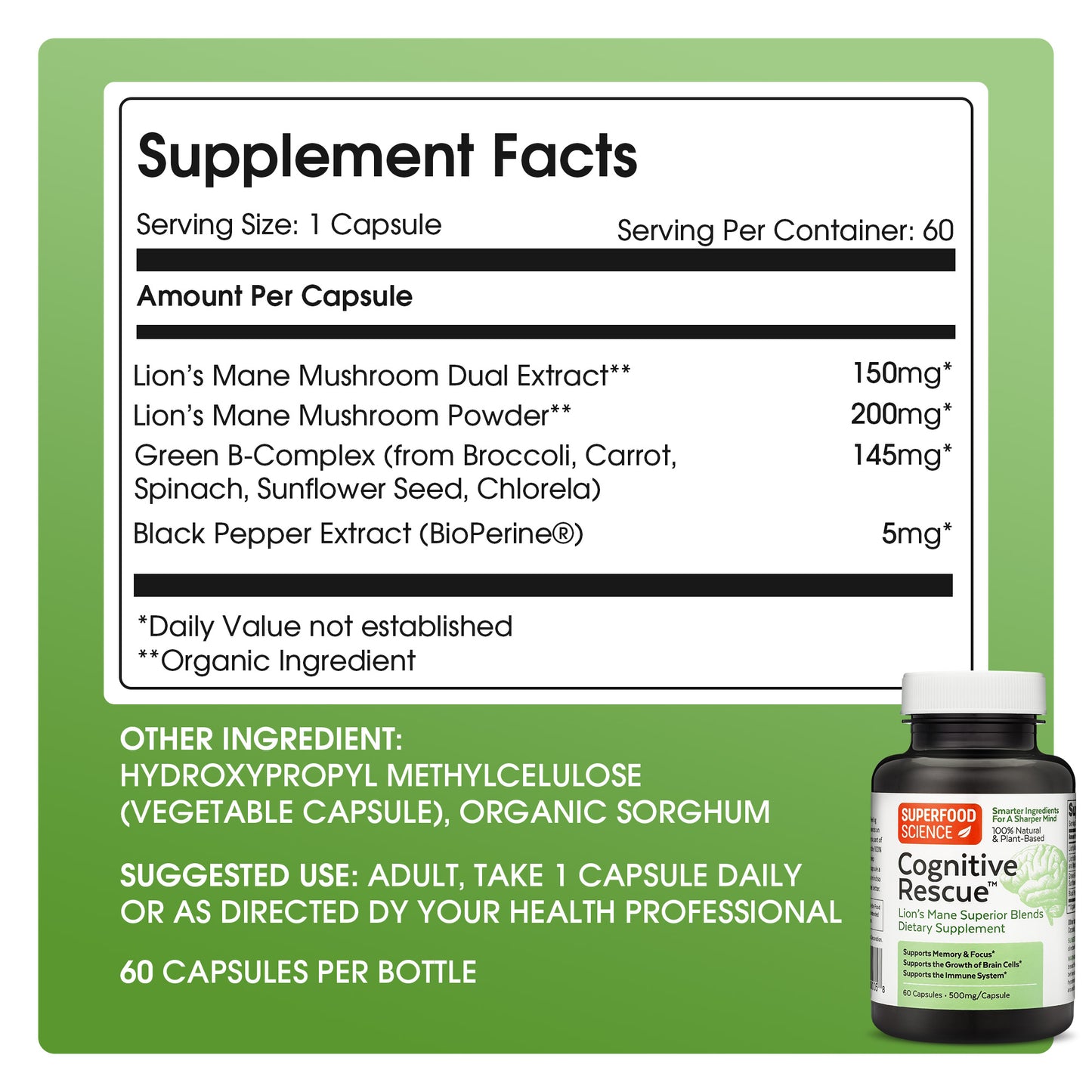 Cognitive Rescue™ Lion's Mane and Vitamin B Complex Supplement