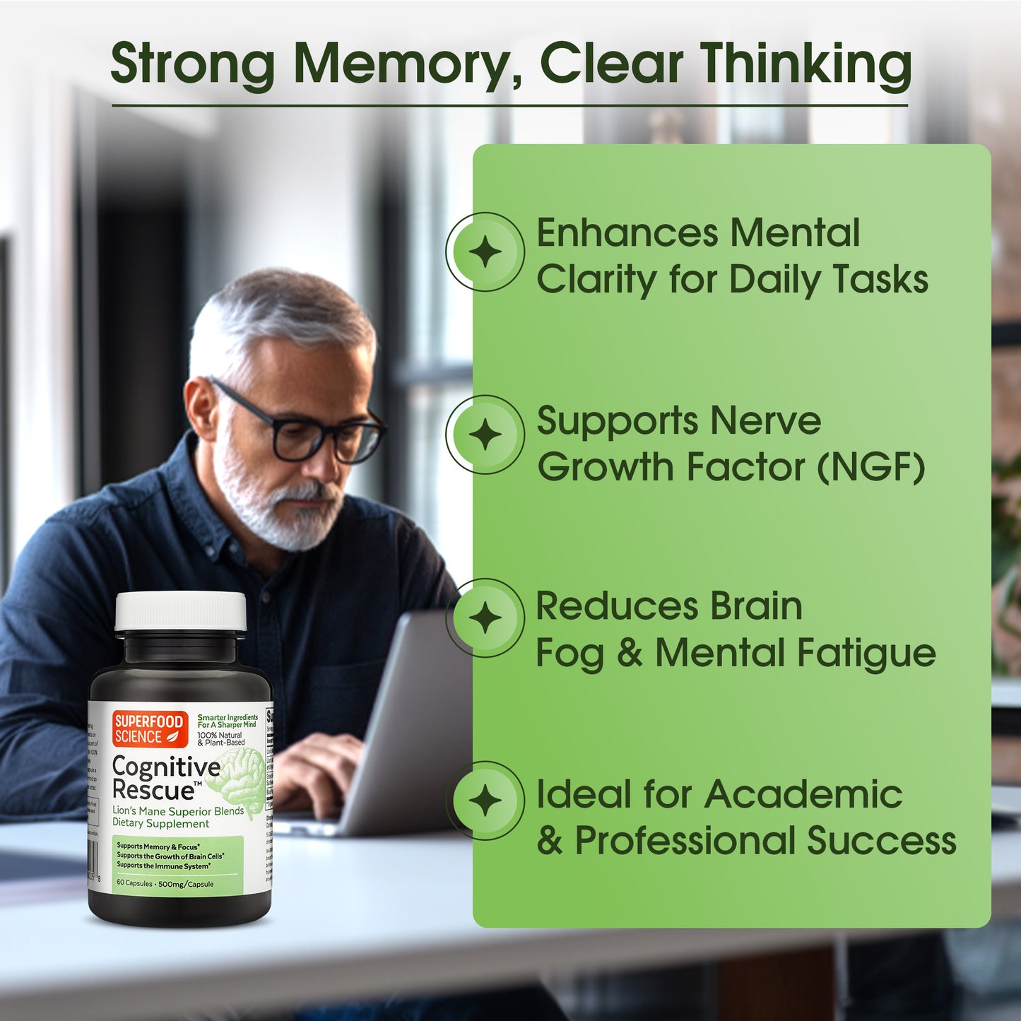 Cognitive Rescue™ Lion's Mane and Vitamin B Complex Supplement