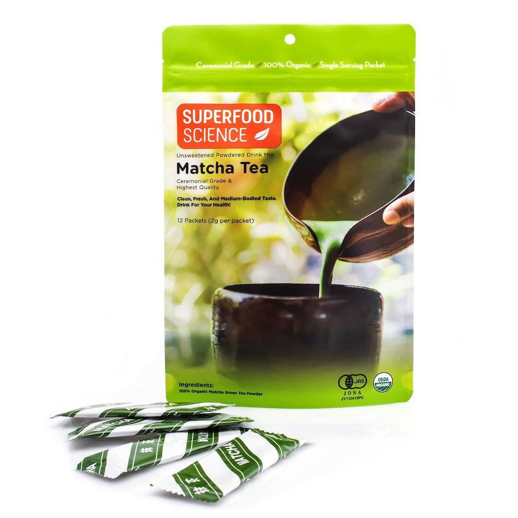 Organic Japanese Ceremonial Grade Matcha Tea Powder Packets - Superfood Science