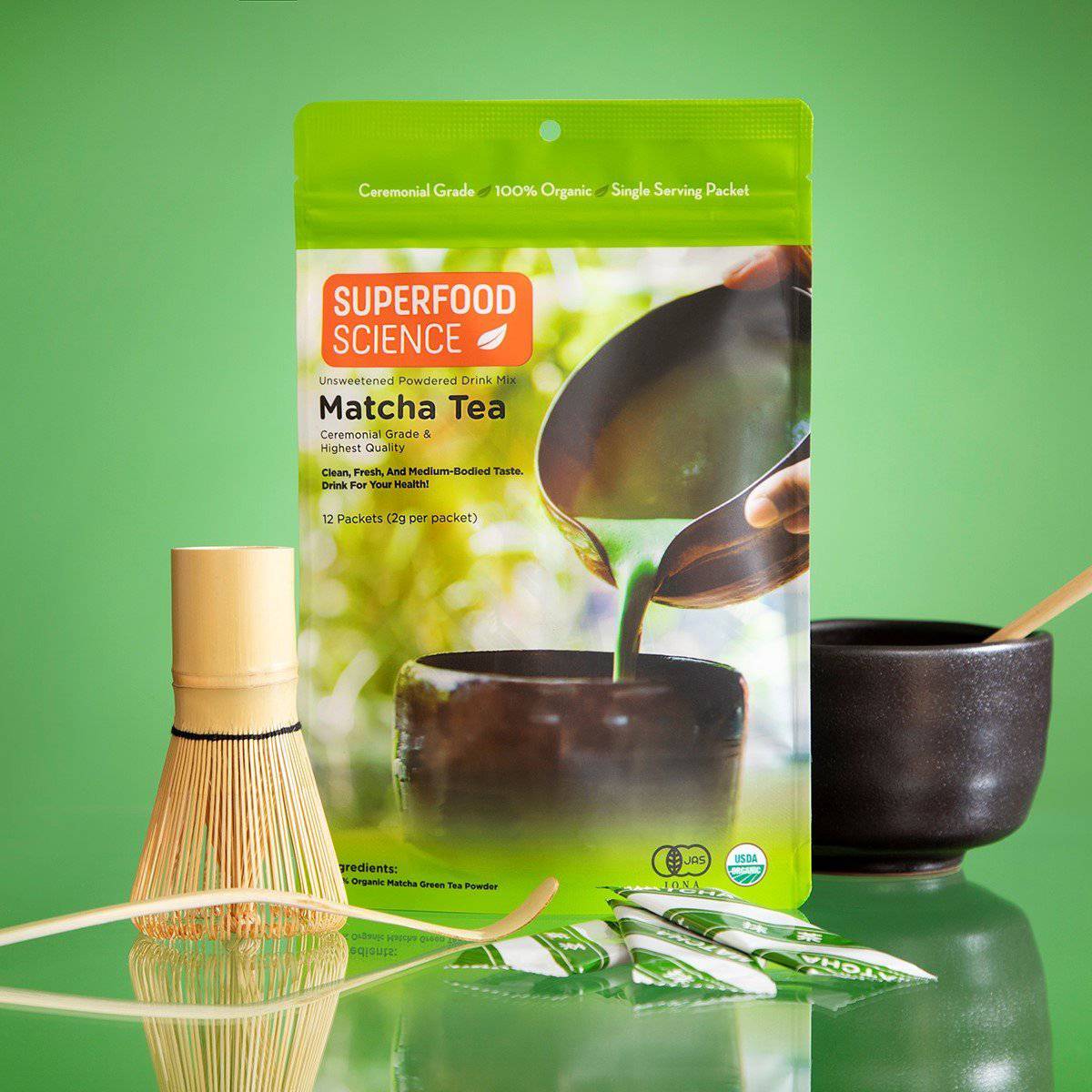 Organic Japanese Ceremonial Grade Matcha Tea Powder Packets (Wholesale) - Superfood Science