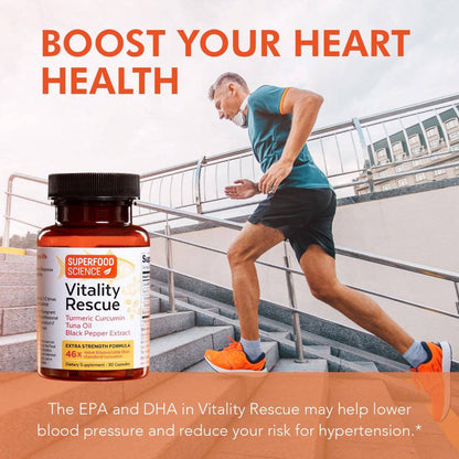 Vitality Rescue™ Extra Strength Turmeric Curcumin and Omega 3 Fish Oil Supplement - Superfood Science